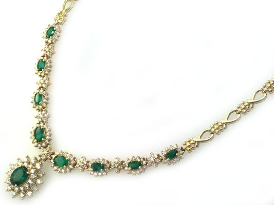 EFFY 14K YELLOW GOLD DIAMOND,NATURAL EMERALD NECKLACE