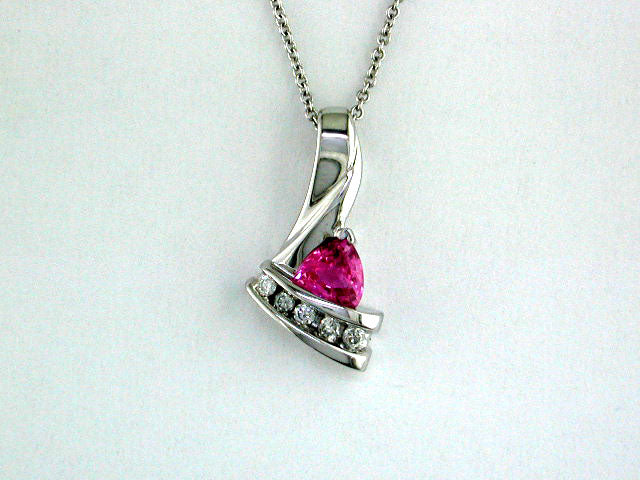 EFFY 14K WHITE GOLD DIAMOND,PINK SAPPHIRE PENDANT