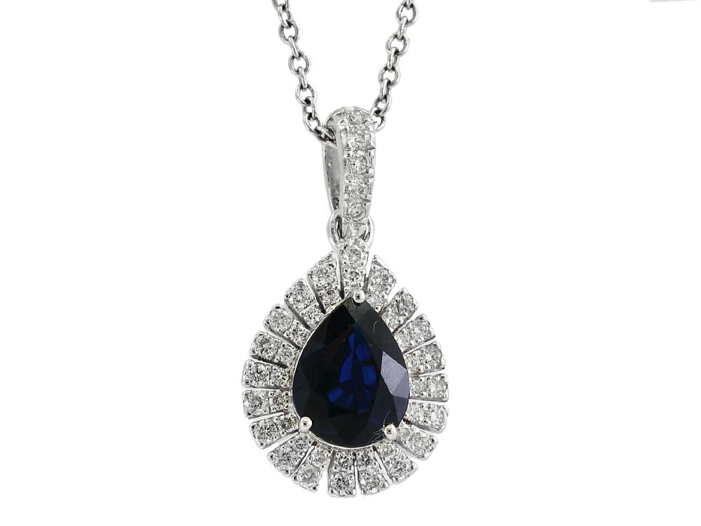 EFFY 14K WHITE GOLD DIAMOND,NATURAL SAPPHIRE PENDANT