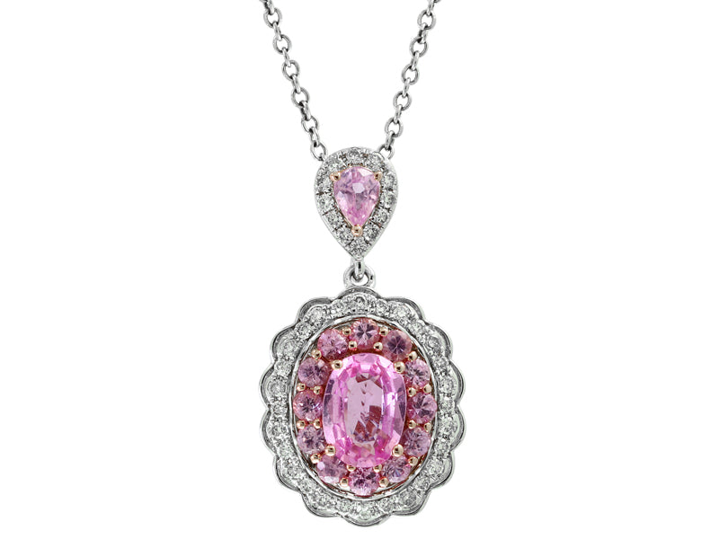 EFFY 14K WHITE and ROSE GOLD DIAMOND,PINK SAPPHIRE PENDANT