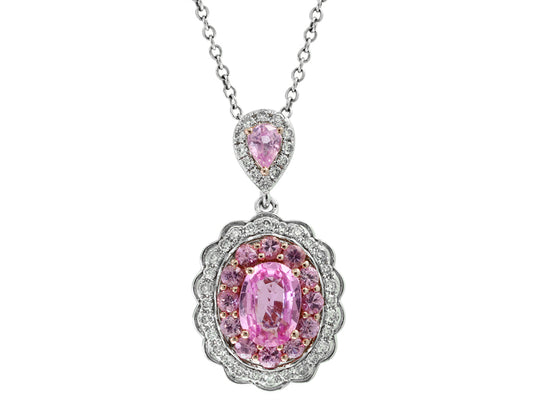 EFFY 14K WHITE and ROSE GOLD DIAMOND,PINK SAPPHIRE PENDANT