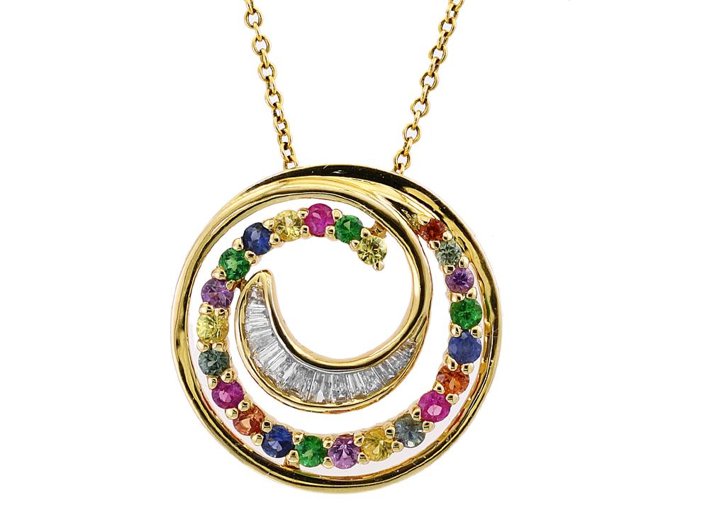 EFFY 14K YELLOW GOLD DIAMOND,NATURAL CEYLON SAPPHIRE,GREEN SAPPHIRE,ORANGE SAPPHIRE,PINK SAPPHIRE,PURPLE SAPPHIRE,TSAVORITE,YELLOW SAPPHIRE PENDANT