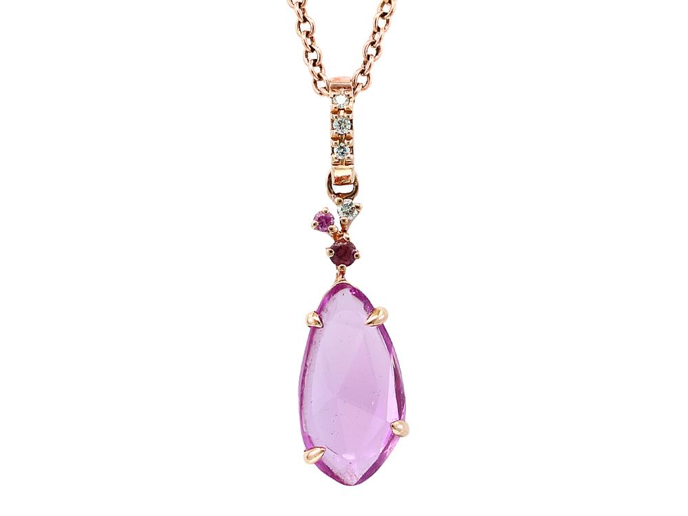 EFFY 14K ROSE GOLD DIAMOND,PINK SAPPHIRE,UNDEFINED STONE,X=RHODOLITE GARNET PENDANT