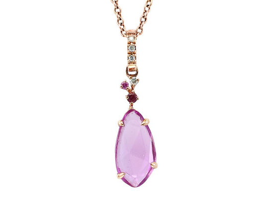 EFFY 14K ROSE GOLD DIAMOND,PINK SAPPHIRE,UNDEFINED STONE,X=RHODOLITE GARNET PENDANT