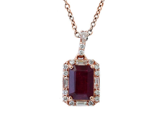 EFFY 14K ROSE GOLD DIAMOND,NATURAL RUBY PENDANT