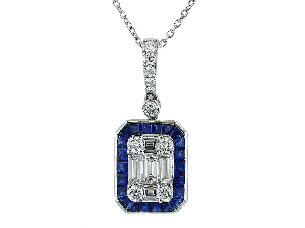 EFFY 14K WHITE GOLD DIAMOND,NATURAL SAPPHIRE PENDANT