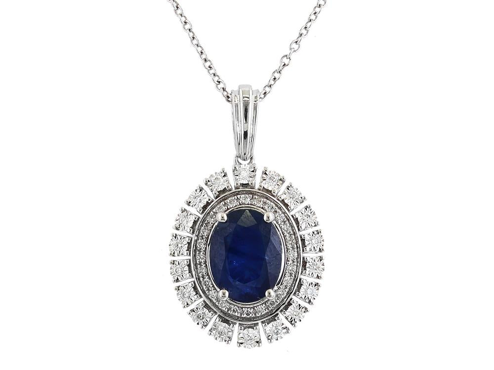 EFFY 14K WHITE GOLD DIAMOND,NATURAL SAPPHIRE PENDANT