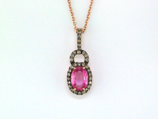 EFFY 14K ROSE GOLD ESPRESSO DIAMOND,PINK SAPPHIRE PENDANT