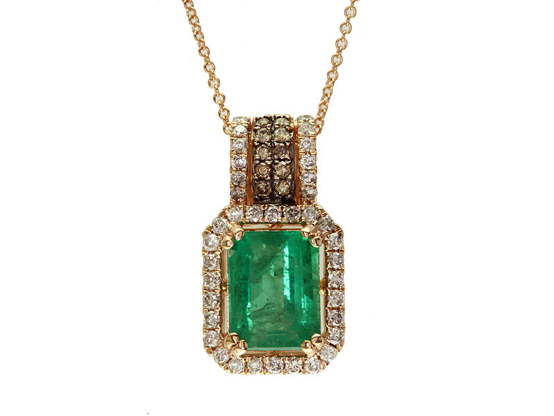 EFFY 14K ROSE GOLD DIAMOND,ESPRESSO DIAMOND,NATURAL EMERALD PENDANT