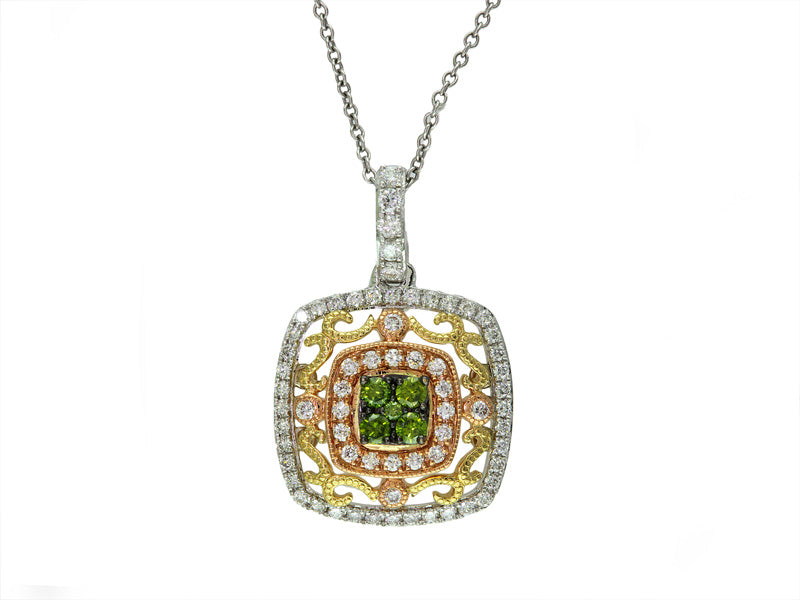 EFFY 14K WHT/YEL/PNK DIAMOND,GREEN DIAMOND, PENDANT