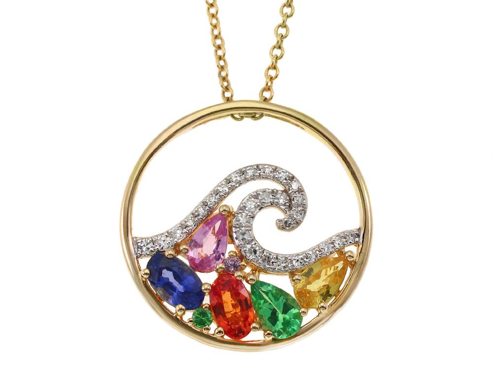 EFFY 14K YELLOW GOLD DIAMOND,NATURAL CEYLON SAPPHIRE,ORANGE SAPPHIRE,PINK SAPPHIRE,PURPLE SAPPHIRE,TSAVORITE,YELLOW SAPPHIRE PENDANT