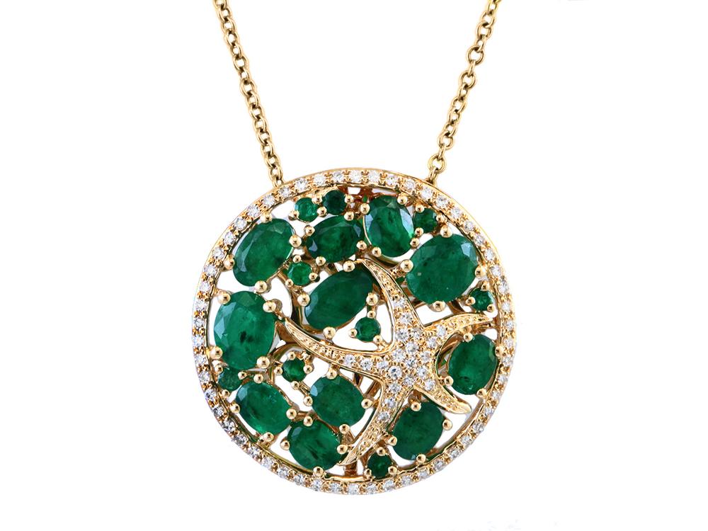 EFFY 14K YELLOW GOLD DIAMOND,NATURAL EMERALD PENDANT