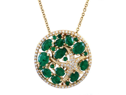 EFFY 14K YELLOW GOLD DIAMOND,NATURAL EMERALD PENDANT