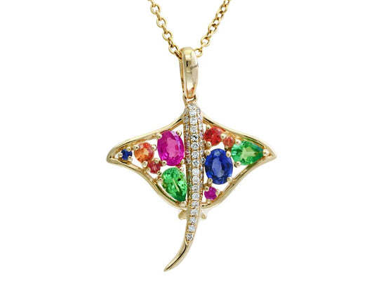 EFFY 14K YELLOW GOLD DIAMOND,ORANGE SAPPHIRE,PINK SAPPHIRE,NATURAL SAPPHIRE,TSAVORITE,YELLOW SAPPHIRE PENDANT