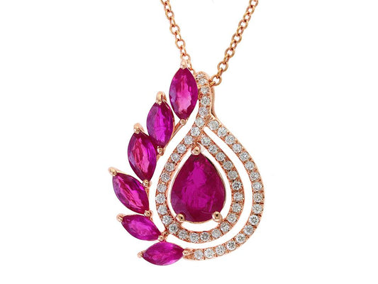 EFFY 14K ROSE GOLD DIAMOND,NATURAL RUBY PENDANT