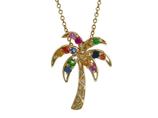 EFFY 14K YELLOW GOLD DIAMOND,NATURAL CEYLON SAPPHIRE,ORANGE SAPPHIRE,PINK SAPPHIRE,NATURAL RUBY,TSAVORITE,YELLOW SAPPHIRE PENDANT