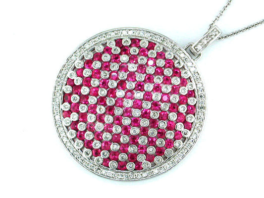 EFFY 14K WHITE GOLD DIAMOND,NATURAL RUBY PENDANT