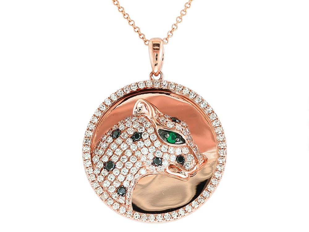 EFFY 14K ROSE GOLD DIAMOND,BLACK DIAMOND,NATURAL EMERALD PENDANT