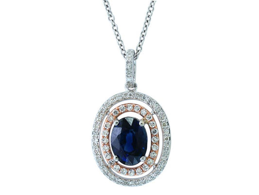 EFFY 14K WHT/ROSE GD DIAMOND,NATURAL SAPPHIRE PENDANT