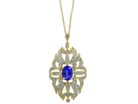 EFFY 14K YELLOW GOLD DIAMOND,NATURAL SAPPHIRE PENDANT