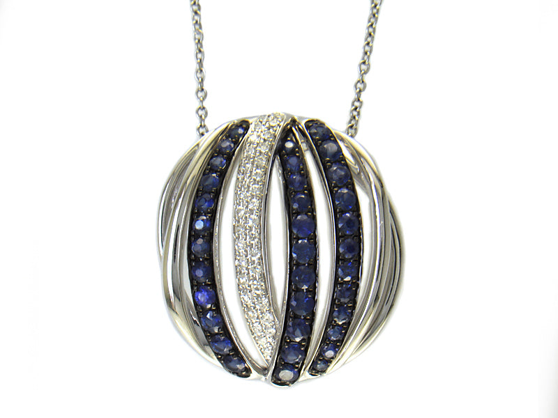 EFFY 14K WHITE GOLD DIAMOND,NATURAL SAPPHIRE PENDANT