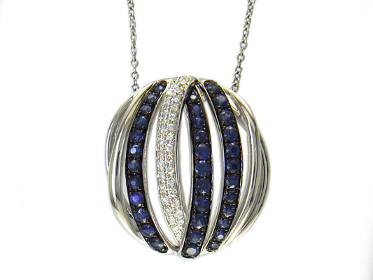 EFFY 14K WHITE GOLD DIAMOND,NATURAL SAPPHIRE PENDANT