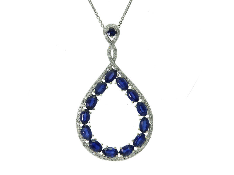 EFFY 14K WHITE GOLD DIAMOND,NATURAL SAPPHIRE PENDANT