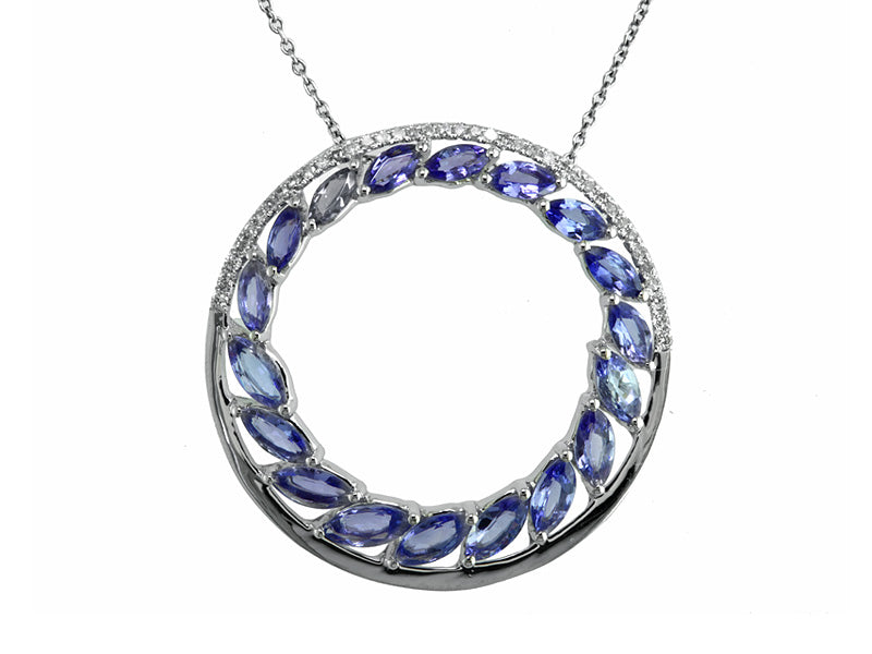 EFFY 14K WHITE GOLD DIAMOND,TANZANITE PENDANT