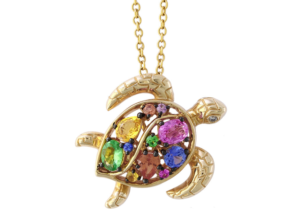 EFFY 14K YELLOW GOLD DIAMOND,NATURAL CEYLON SAPPHIRE,ORANGE SAPPHIRE,PINK SAPPHIRE,PURPLE SAPPHIRE,TSAVORITE,YELLOW SAPPHIRE PENDANT