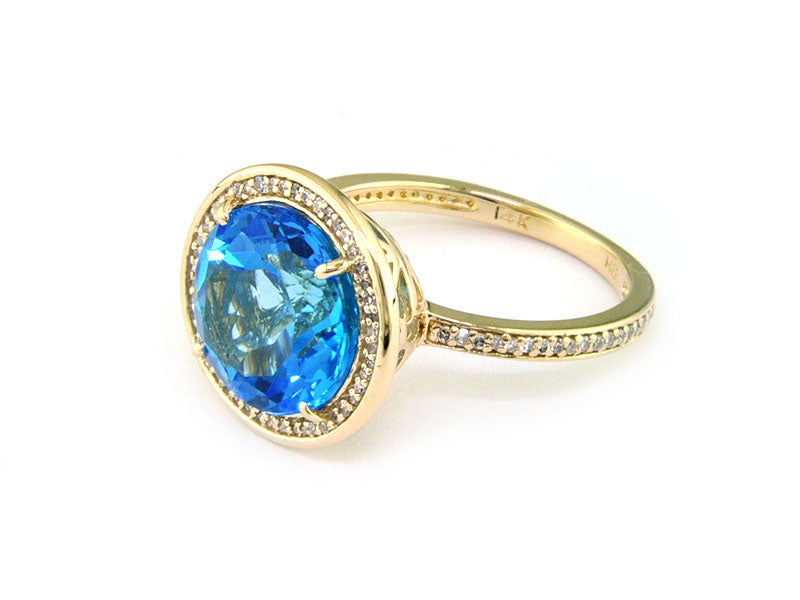 EFFY 14K YELLOW GOLD DIAMOND,BLUE TOPAZ RING