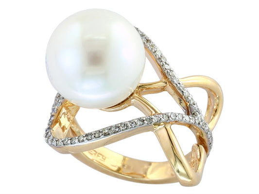 EFFY 14K YELLOW GOLD DIAMOND,FRESH WATER PEARL RING